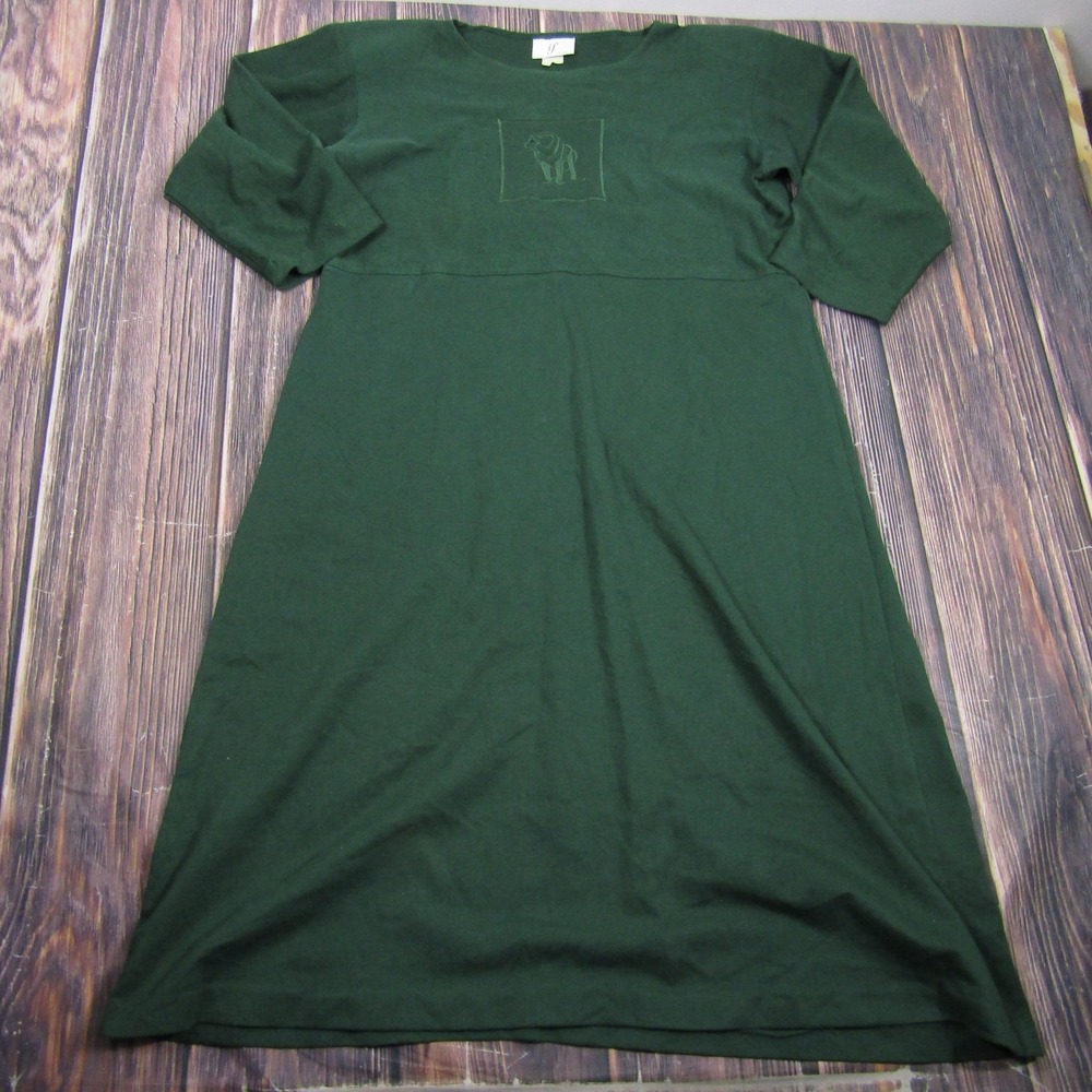 If Dress Womens M Green Cotton Dog Embroidered T-Shirt Shift Midi Granny Y2K USA